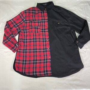 Fashion Nova Women's Plaid Button Down Tunic Jacket Long Sleeve Size L